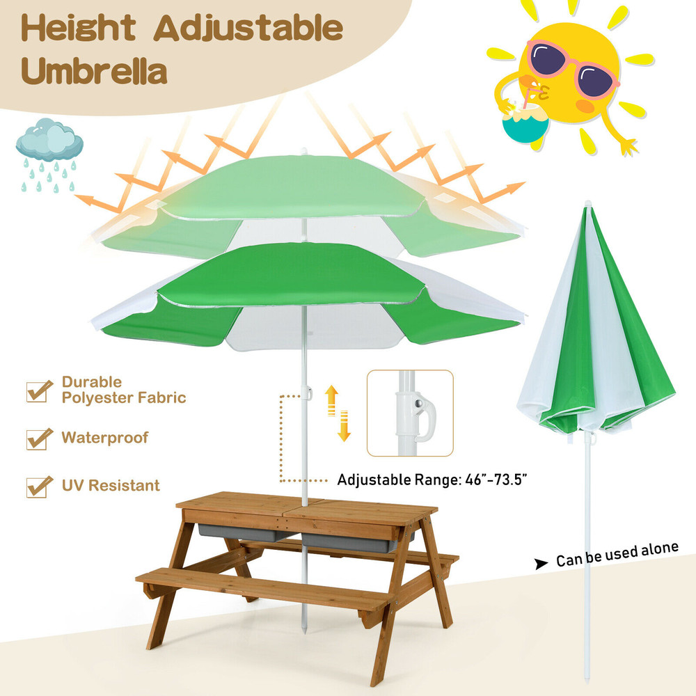 Kids Water  Sand Table 3in1 Outdoor Picnic Set With Removable Umbrella  Boxes 5