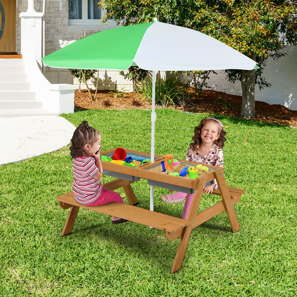 Kids Water  Sand Table 3in1 Outdoor Picnic Set With Removable Umbrella  Boxes 2