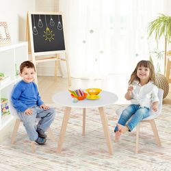 modern kids activity play table & 2 chairs set with beech wood legs & comfortable cushions