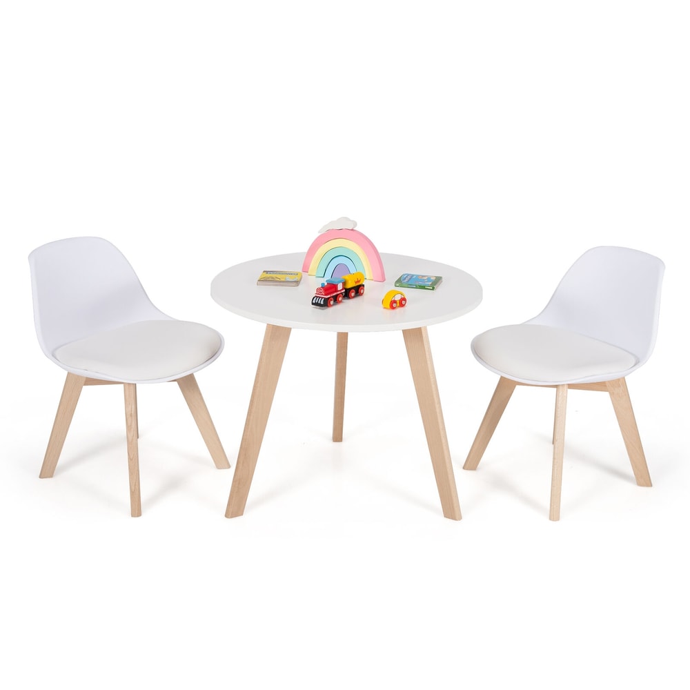 Modern Kids Activity Play Table 2 Chairs Set With Beech Wood Legs Comfortable Cushions 5