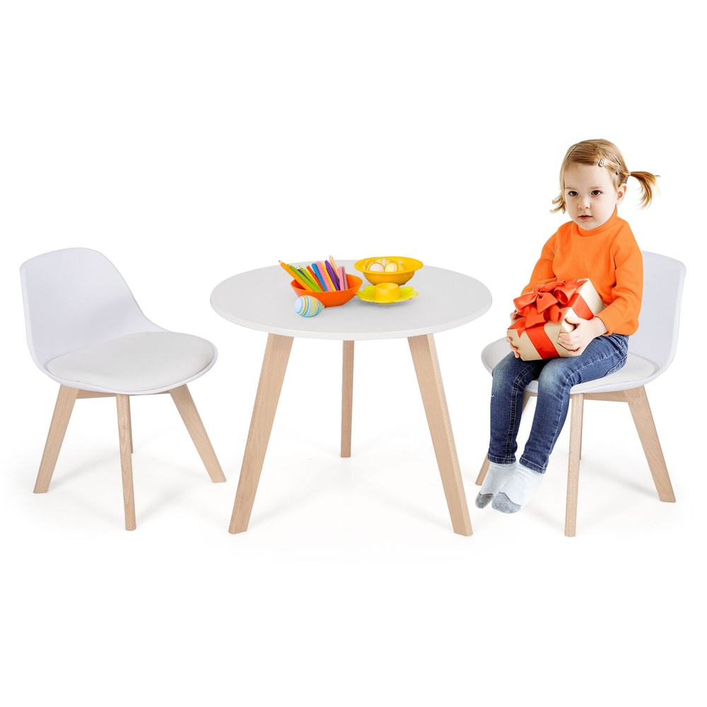 Modern Kids Activity Play Table 2 Chairs Set With Beech Wood Legs Comfortable Cushions 6