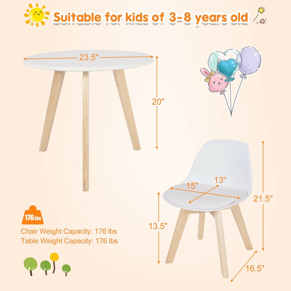 Modern Kids Activity Play Table 2 Chairs Set With Beech Wood Legs Comfortable Cushions 4