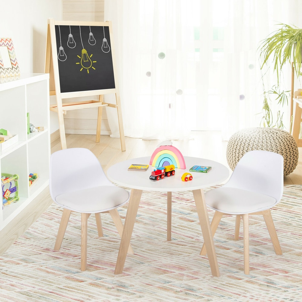 Modern Kids Activity Play Table 2 Chairs Set With Beech Wood Legs Comfortable Cushions 7