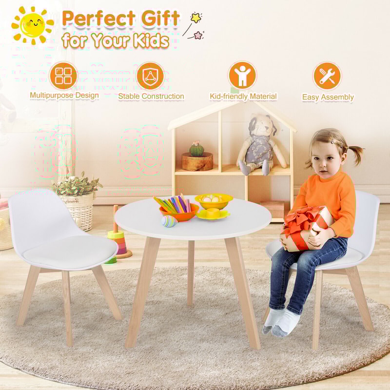 Modern Kids Activity Play Table 2 Chairs Set With Beech Wood Legs Comfortable Cushions 2