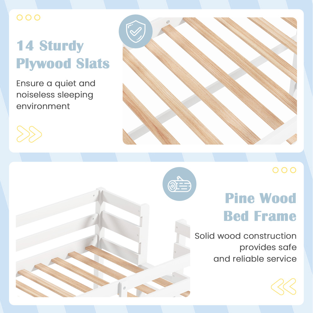 Twin Size Loft Bed Frame With Angled Desk  Builtin LadderWhite SpaceSaving Modern Design 2