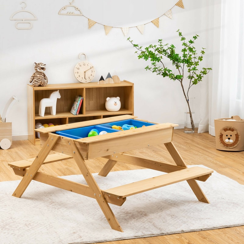 3in1 Kids Picnic Table Wooden Outdoor Water Sand Table With Play Boxes MultiActivity Play Set 1