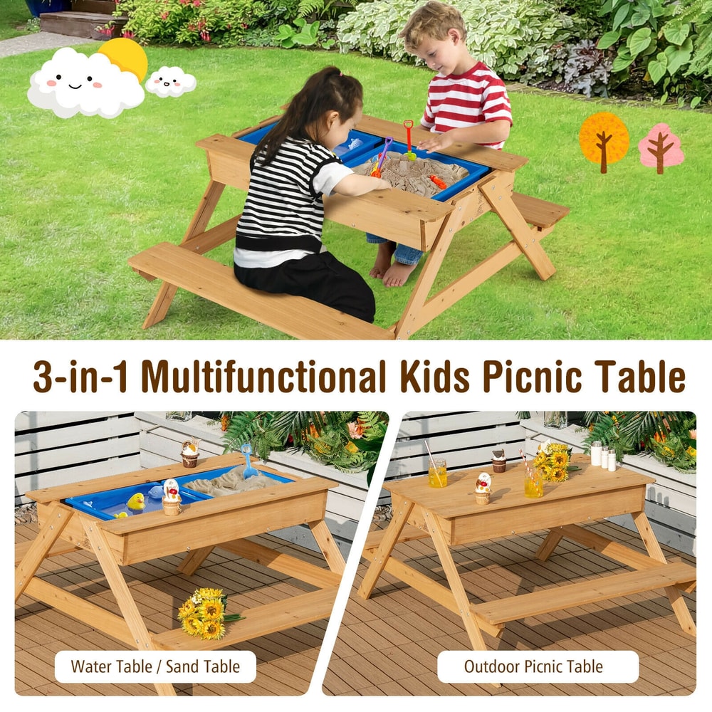 3in1 Kids Picnic Table Wooden Outdoor Water Sand Table With Play Boxes MultiActivity Play Set 2
