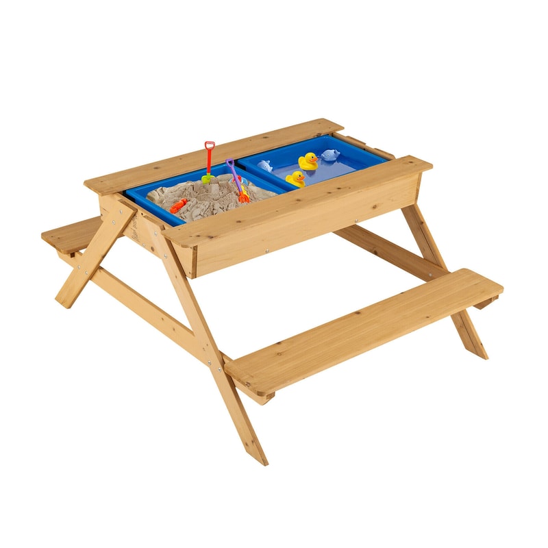 3in1 Kids Picnic Table Wooden Outdoor Water Sand Table With Play Boxes MultiActivity Play Set 7