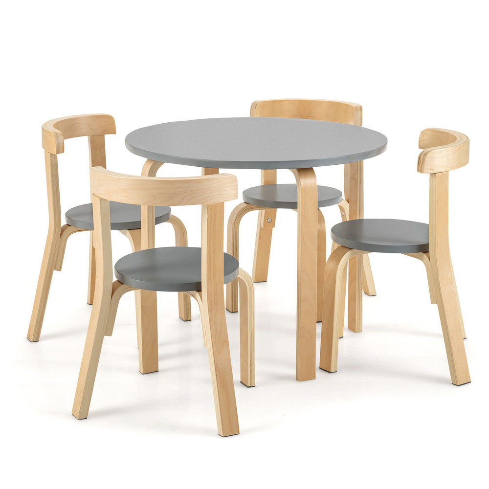 5Piece Kids Wooden Curved Back Activity Table  Chair Set With Toy Bricks Durable  SpaceSaving 1