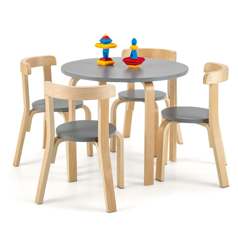 5Piece Kids Wooden Curved Back Activity Table  Chair Set With Toy Bricks Durable  SpaceSaving 7