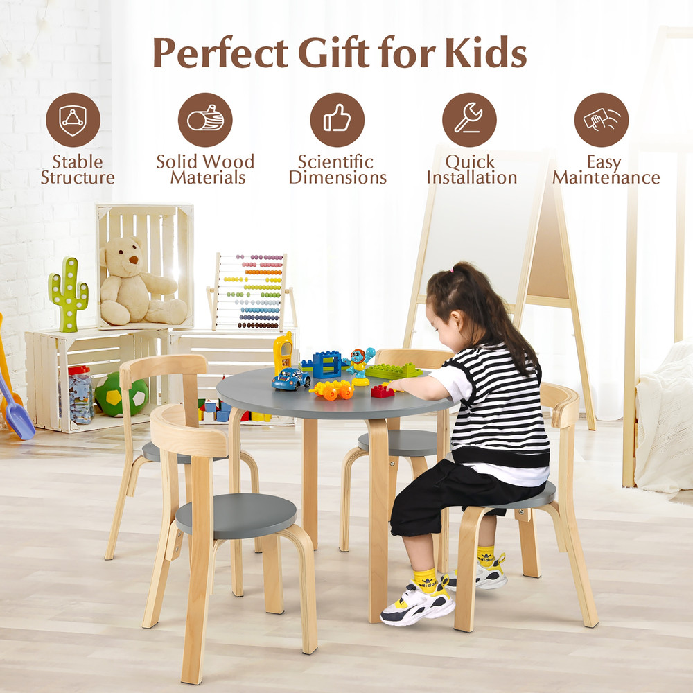 5Piece Kids Wooden Curved Back Activity Table  Chair Set With Toy Bricks Durable  SpaceSaving 4