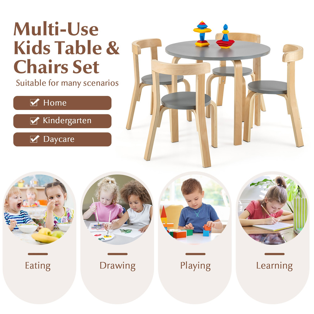 5Piece Kids Wooden Curved Back Activity Table  Chair Set With Toy Bricks Durable  SpaceSaving 2