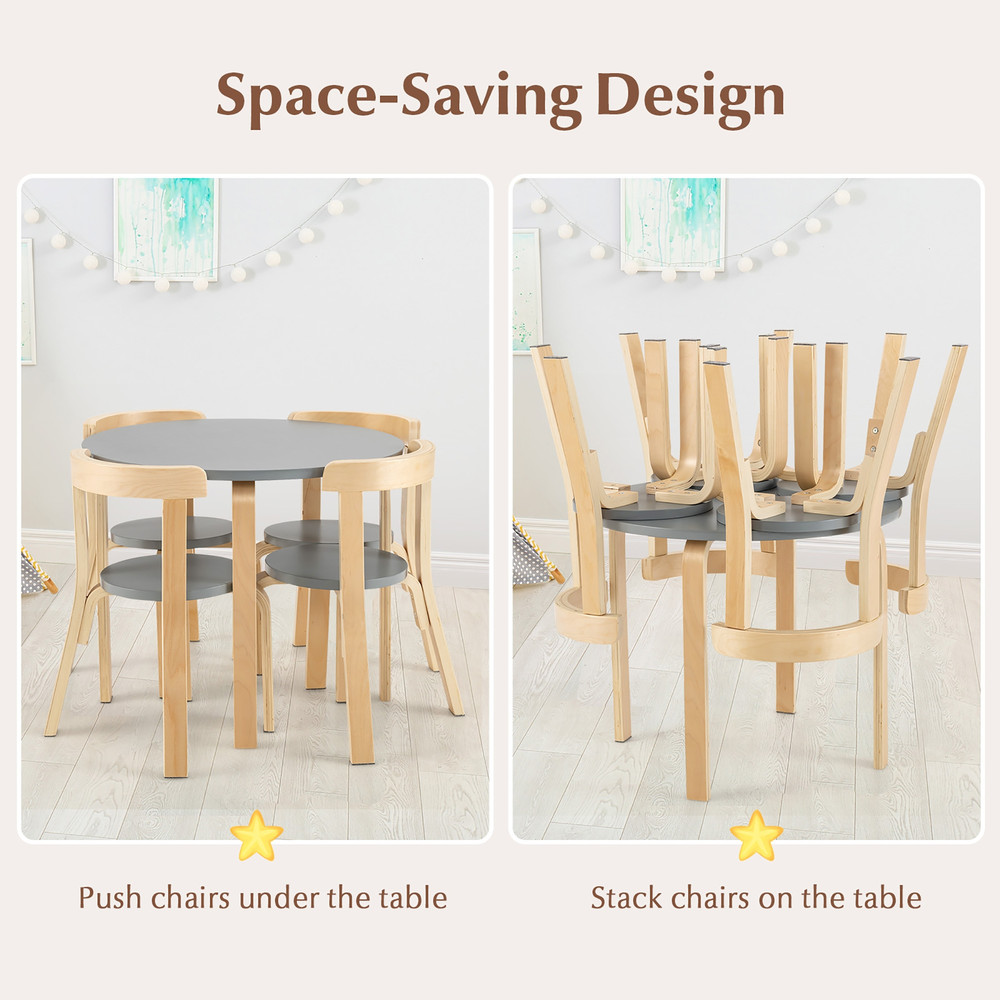 5Piece Kids Wooden Curved Back Activity Table  Chair Set With Toy Bricks Durable  SpaceSaving 5