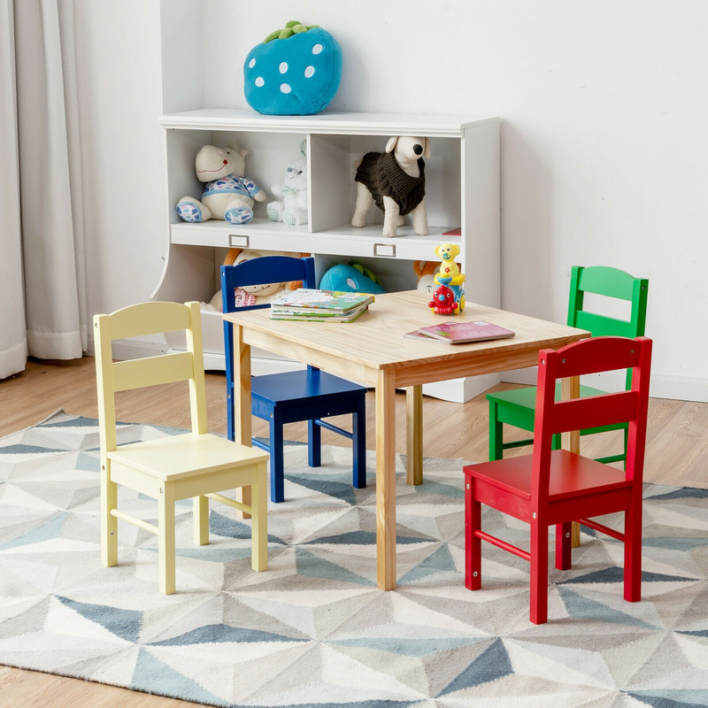 Wooden Childrens Table  Chair Set 5Piece Playroom Furniture For Creative Activities  Learning 1