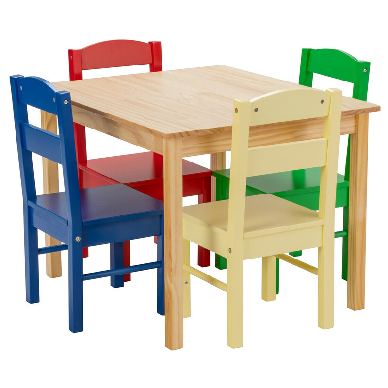 Wooden Childrens Table  Chair Set 5Piece Playroom Furniture For Creative Activities  Learning 5
