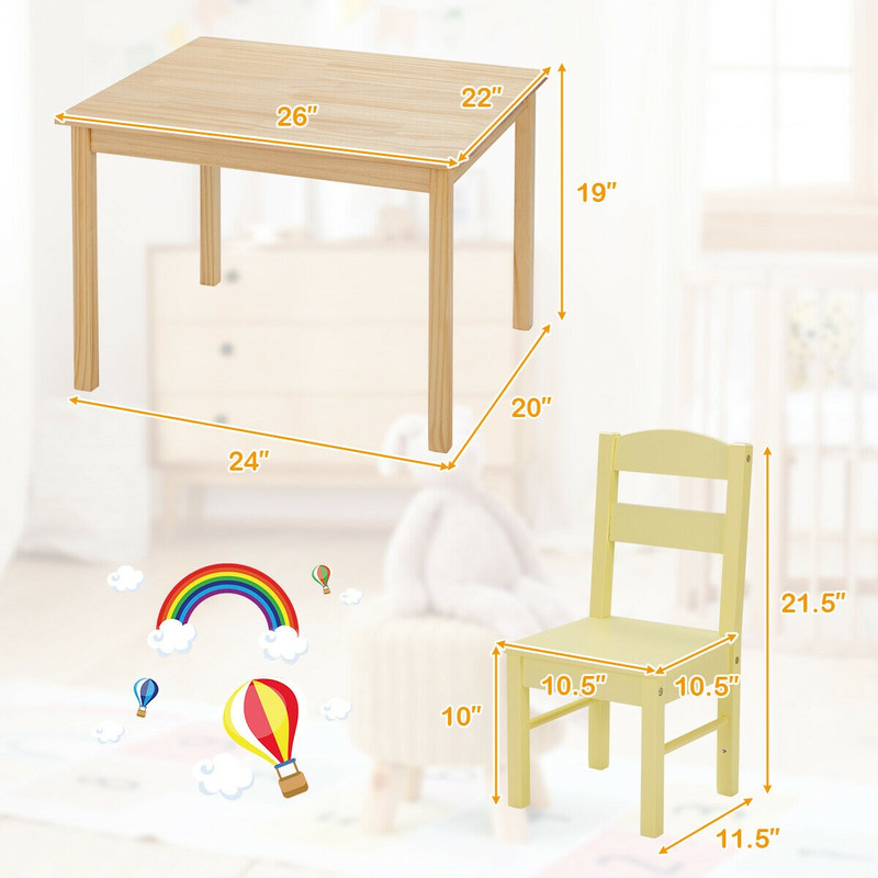 Wooden Childrens Table  Chair Set 5Piece Playroom Furniture For Creative Activities  Learning 4