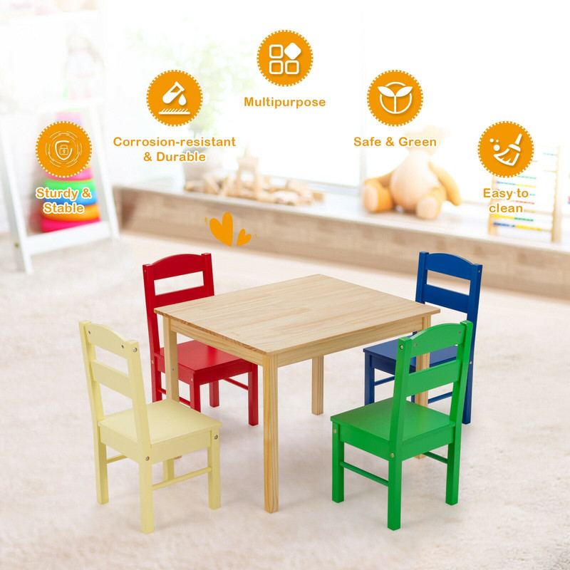 Wooden Childrens Table  Chair Set 5Piece Playroom Furniture For Creative Activities  Learning 3