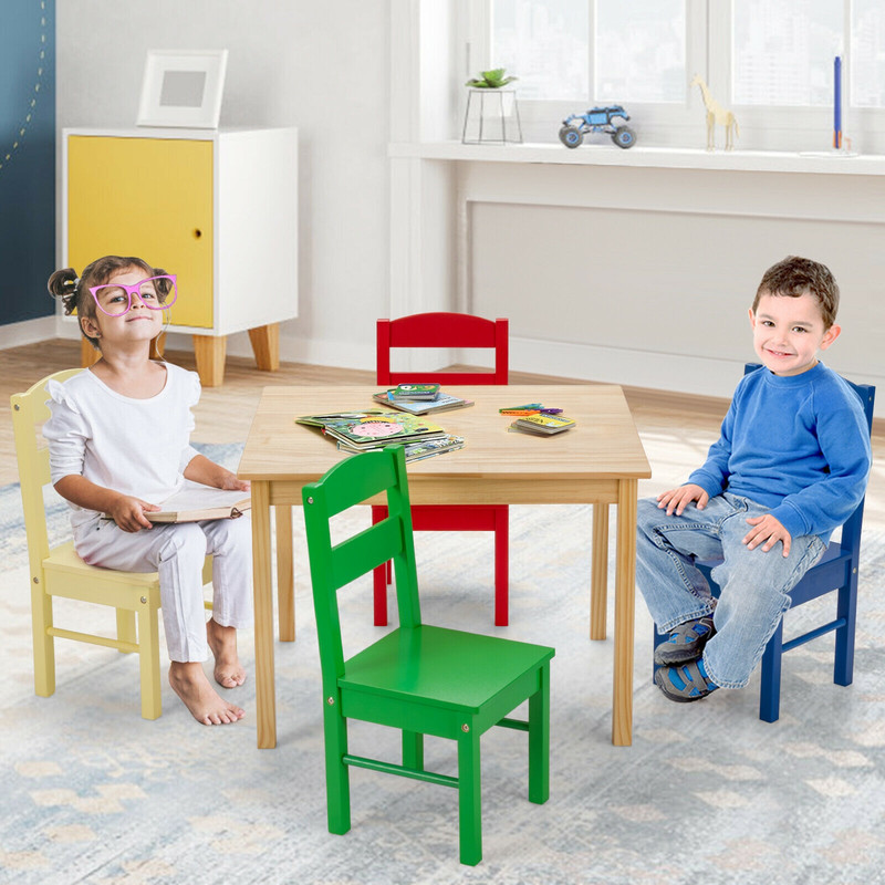Wooden Childrens Table  Chair Set 5Piece Playroom Furniture For Creative Activities  Learning 6
