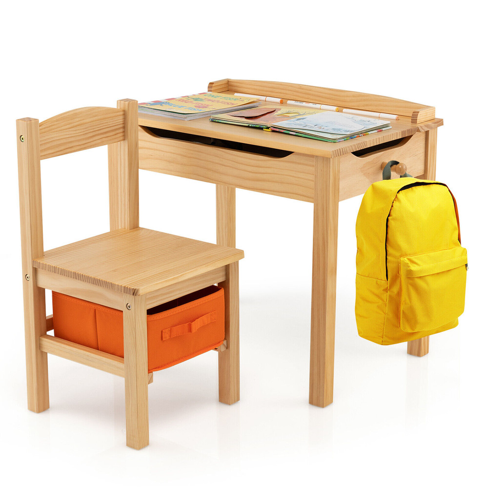 Kids Wood Activity Table Chair Set With Storage Ergonomic Study Desk For Toddlers 3 7