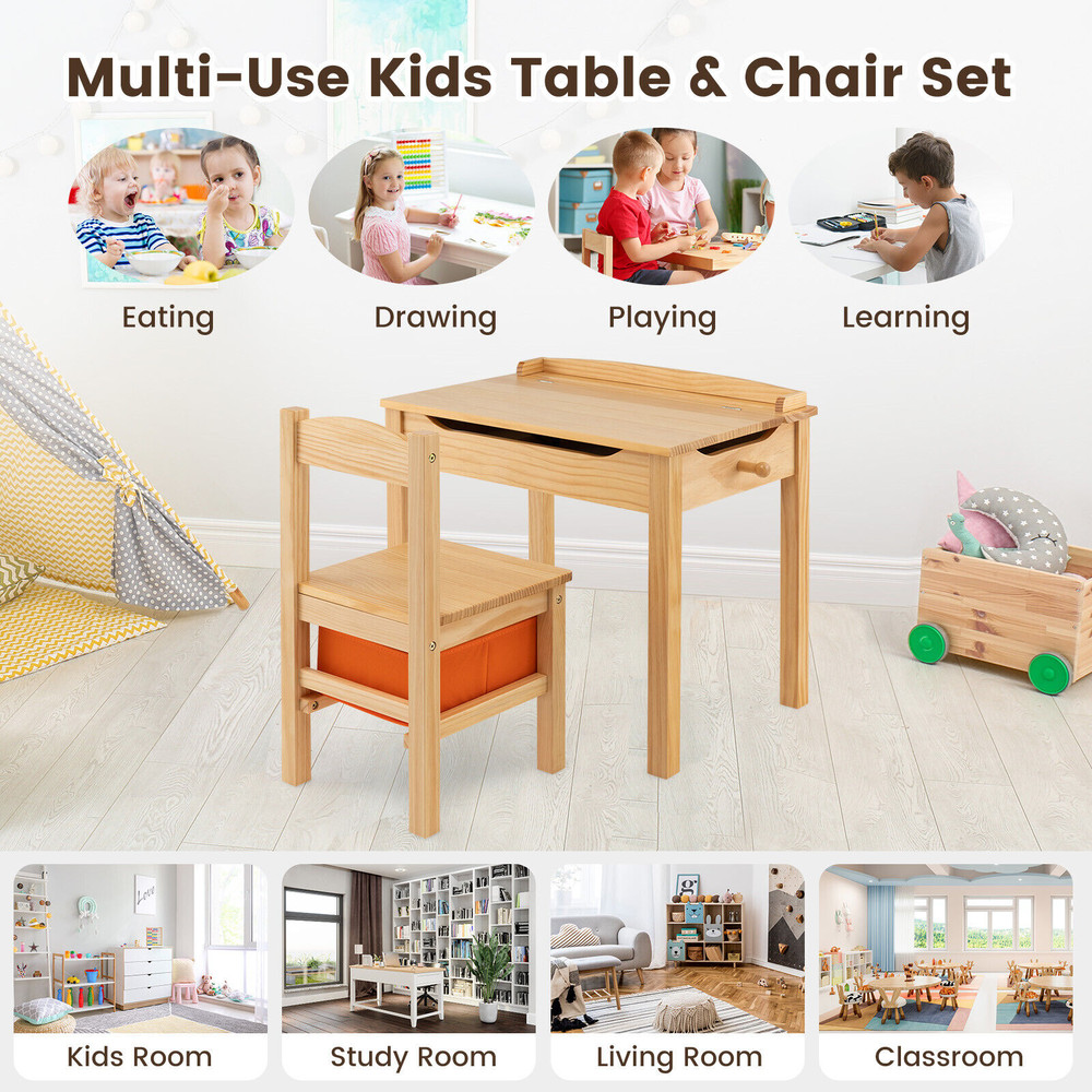 Kids Wood Activity Table Chair Set With Storage Ergonomic Study Desk For Toddlers 3 2