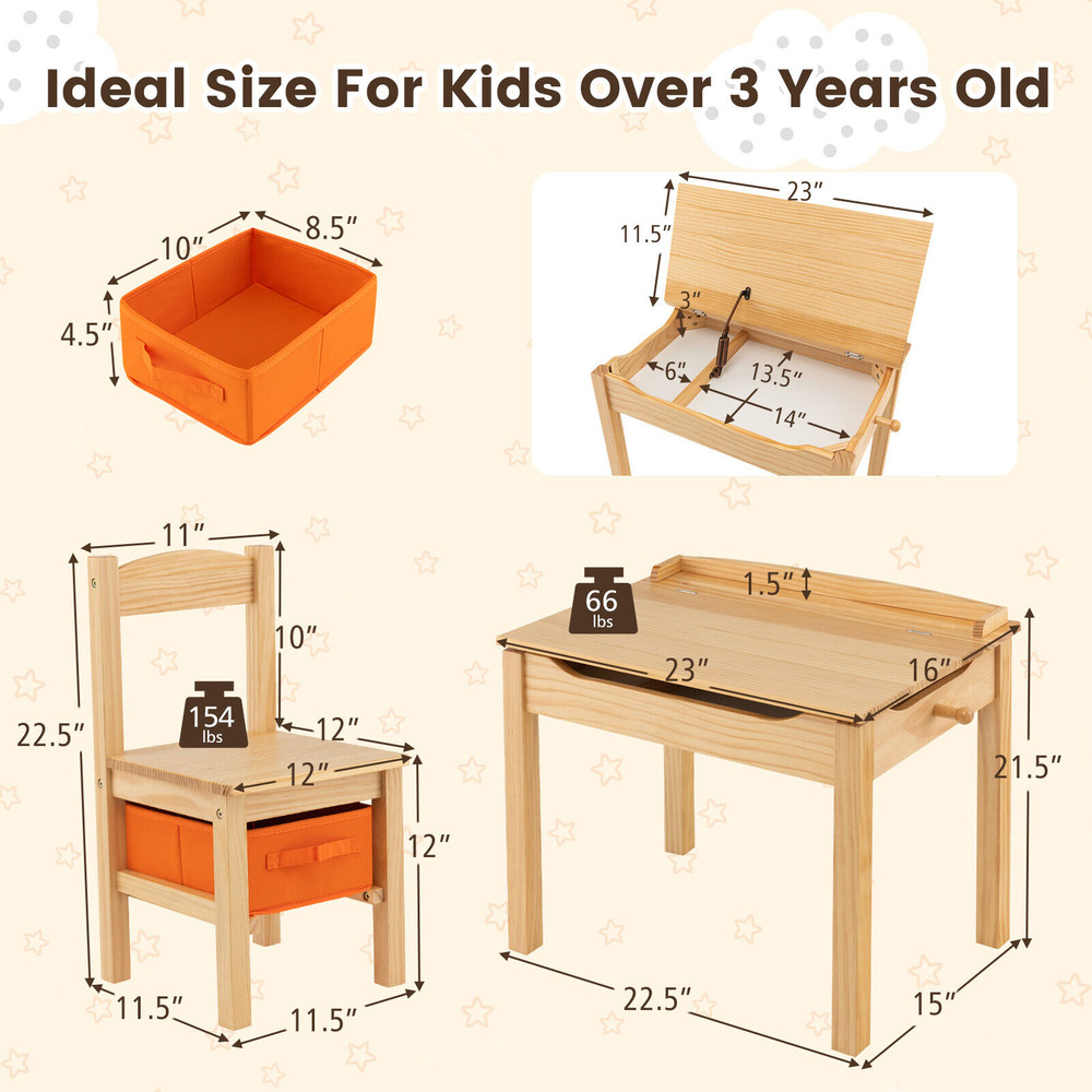 Kids Wood Activity Table Chair Set With Storage Ergonomic Study Desk For Toddlers 3 4