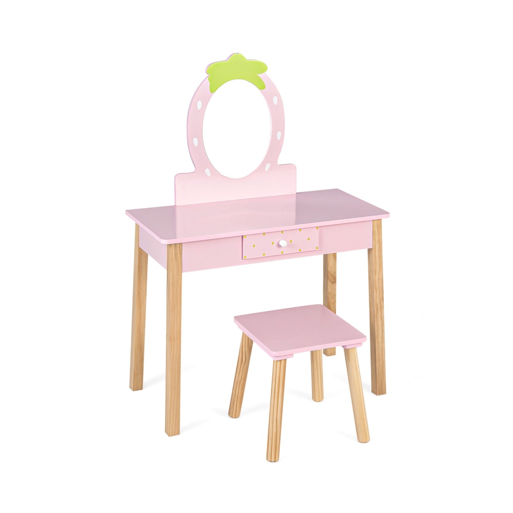 2in1 Children Vanity Table Stool Set With Mirror Kids Makeup Study Desk With Storage 7