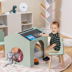 kids wooden table & chair set (3-piece), chalkboard top, sturdy mdf construction, perfect for crafts & learning