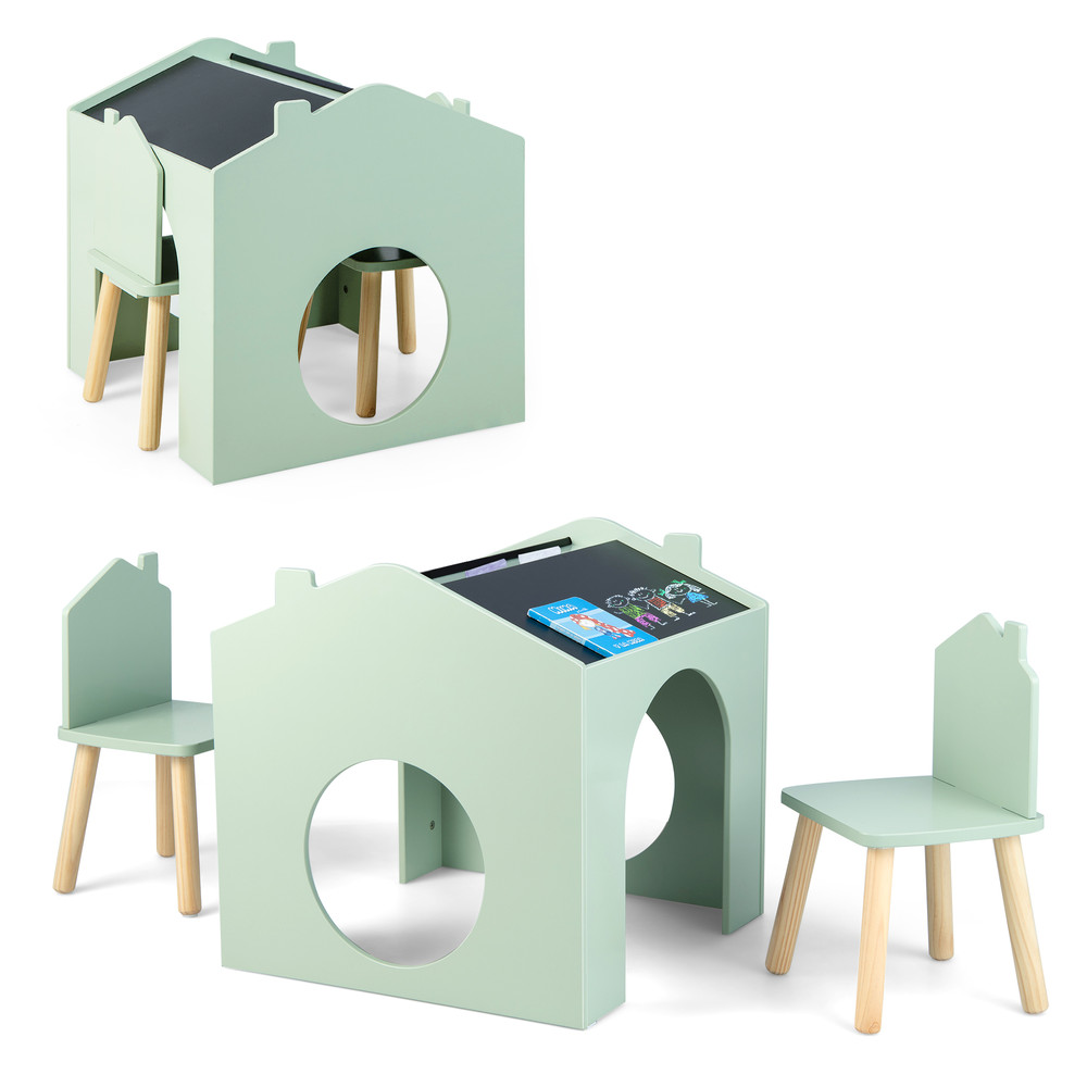 Kids Wooden Table & Chair Set (3-Piece), Chalkboard Top, Sturdy MDF Construction, Perfect for Crafts & Learning