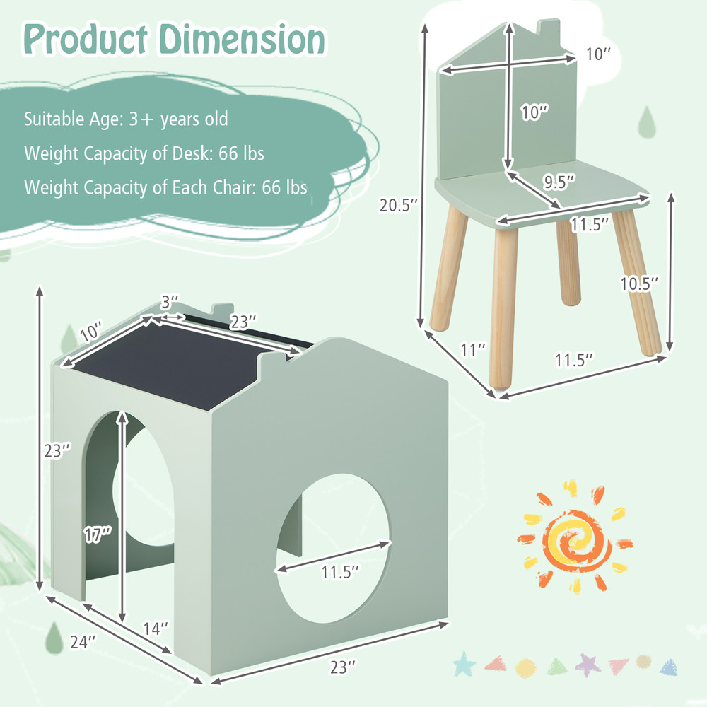 Kids Wooden Table & Chair Set (3-Piece), Chalkboard Top, Sturdy MDF Construction, Perfect for Crafts & Learning