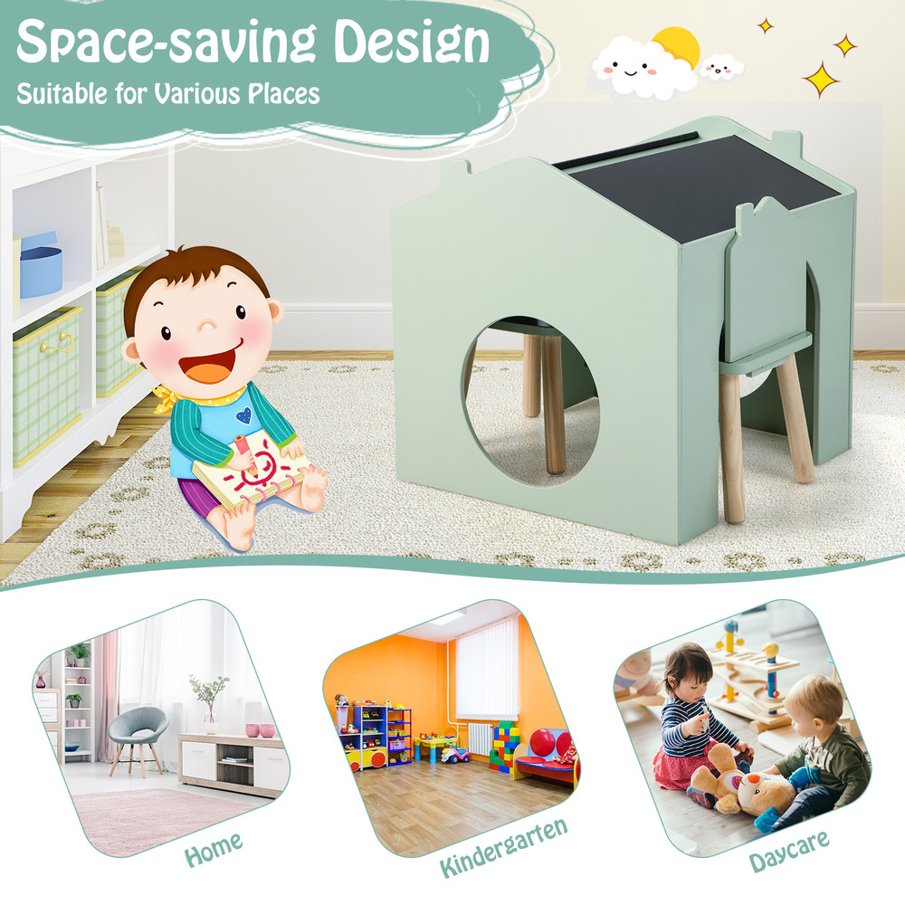Kids Wooden Table & Chair Set (3-Piece), Chalkboard Top, Sturdy MDF Construction, Perfect for Crafts & Learning