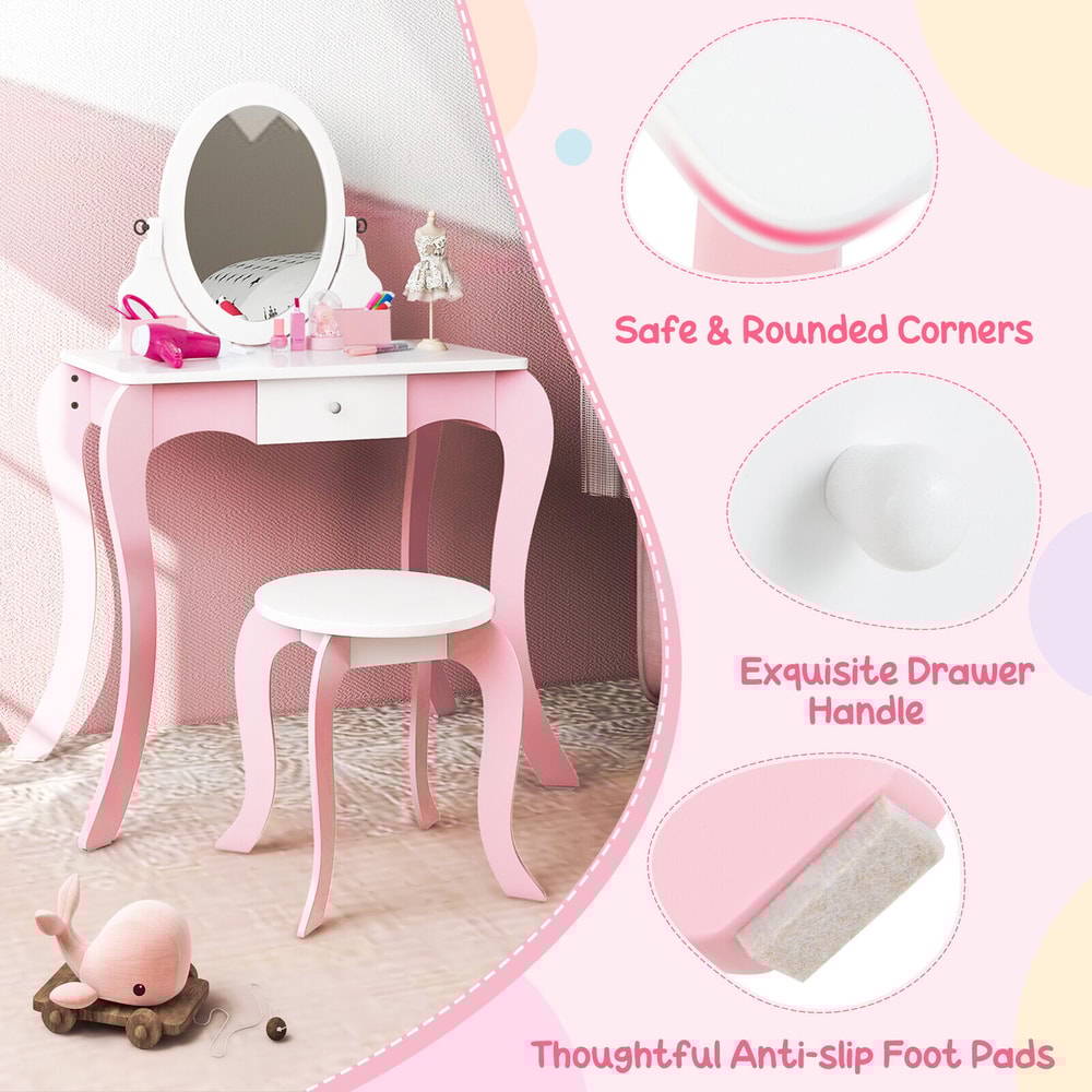 Pretend Kids Vanity Set With 360 Rotatable Mirror Play Accessories Convertible Makeup Writing Tab 7
