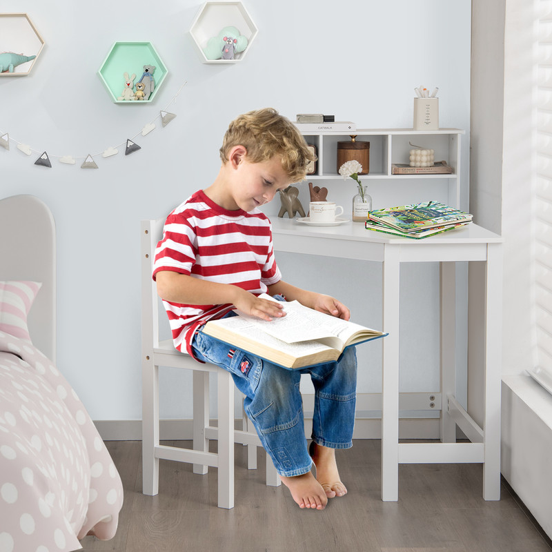 Kids Wooden Corner Desk And Chair Set With Hutch  Storage SpaceSaving Study Table 1