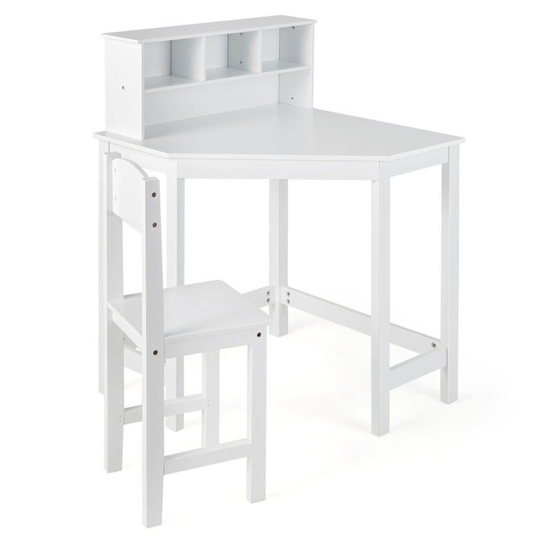 Kids Wooden Corner Desk And Chair Set With Hutch  Storage SpaceSaving Study Table 7