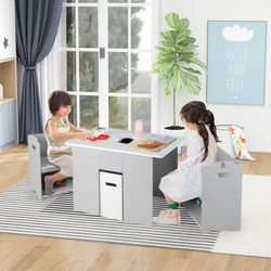 4-in-1 kids table and chairs set with multiple storage, versatile learning & play space