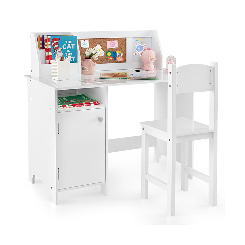 Wooden Kids Study Desk And Chair Set With Storage Cabinet Bulletin Board Complete Learning Station 6