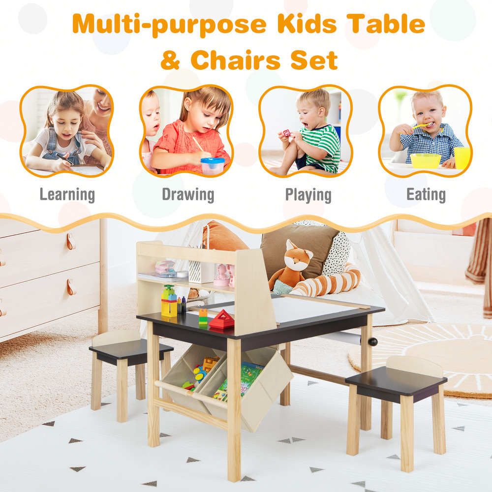 Kids Art Table And Chairs Set With Paper Roll Storage Bins Creative Activity Center For Toddlers 4