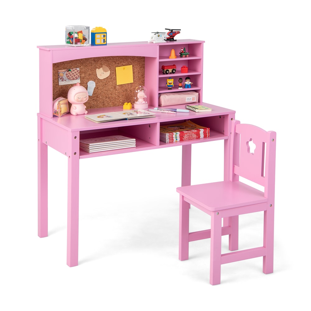 Kids Desk And Chair Set With Hutch Bulletin Board Wooden Study Station For Ages 3 6