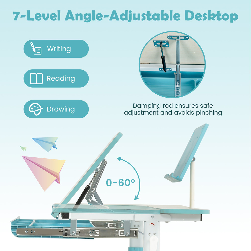 HeightAdjustable Kids Desk With Tilt Desktop Book Stand Ergonomic Study Desk For Growing Children 3