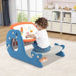 4-in-1 toddler activity table, convertible kids easel with whiteboard, storage & bench - whale-shaped design