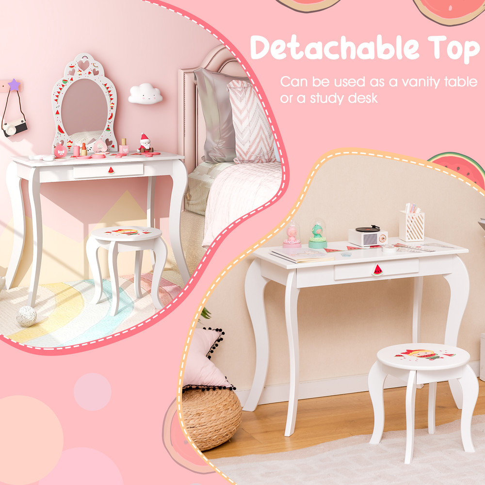 Girls 2 In 1 Kids Makeup Vanity Table Set With Removable Mirror And Stool Pretend Play Beauty Desk 4