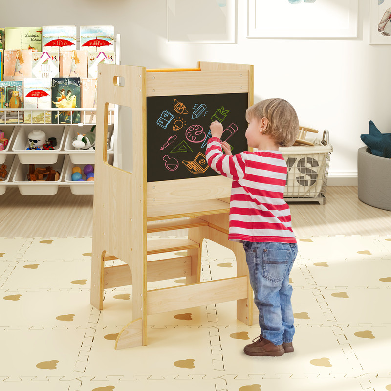 Adjustable Height Toddler Kitchen Step Stool With Chalkboard Wooden Learning Tower For Kids With Sa 1