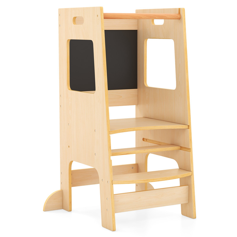 Adjustable Height Toddler Kitchen Step Stool With Chalkboard Wooden Learning Tower For Kids With Sa 0