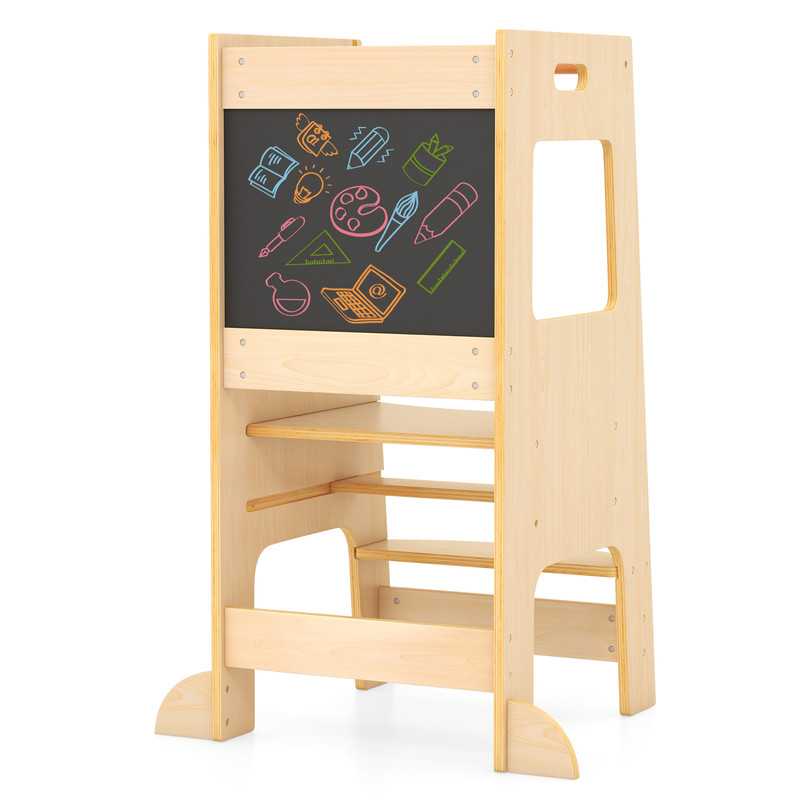 Adjustable Height Toddler Kitchen Step Stool With Chalkboard Wooden Learning Tower For Kids With Sa 2