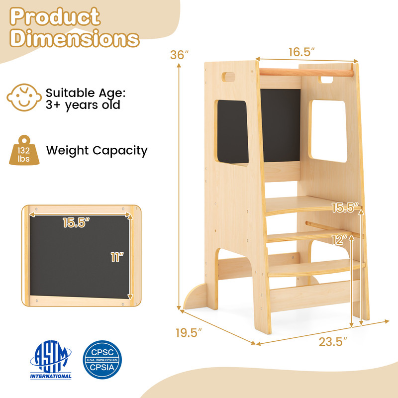 Adjustable Height Toddler Kitchen Step Stool With Chalkboard Wooden Learning Tower For Kids With Sa 7