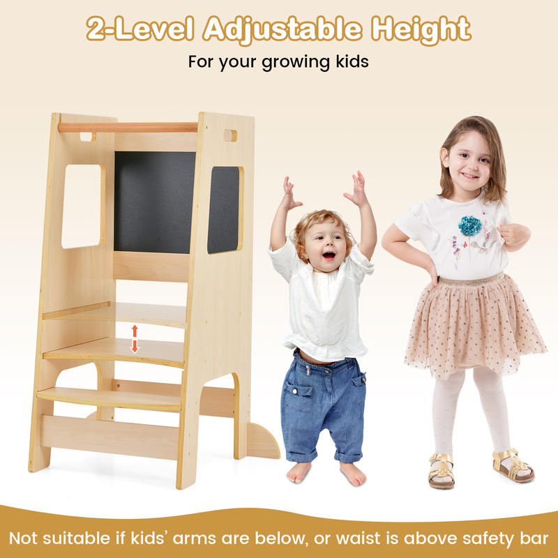 Adjustable Height Toddler Kitchen Step Stool With Chalkboard Wooden Learning Tower For Kids With Sa 3