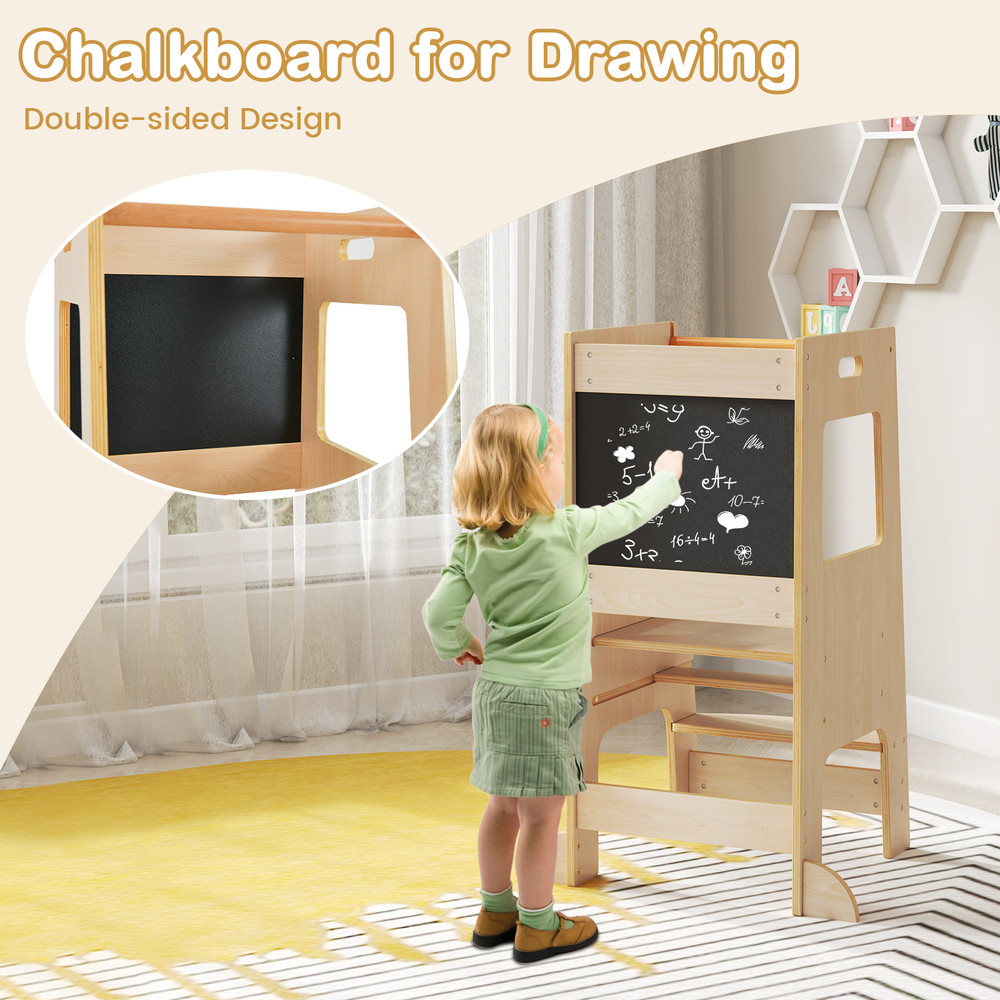 Adjustable Height Toddler Kitchen Step Stool With Chalkboard Wooden Learning Tower For Kids With Sa 4