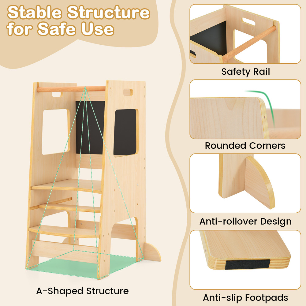 Adjustable Height Toddler Kitchen Step Stool With Chalkboard Wooden Learning Tower For Kids With Sa 5