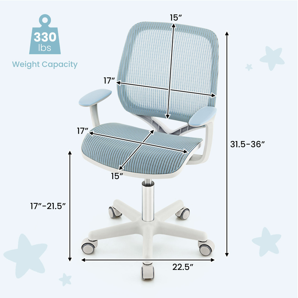 Adjustable Height Swivel Mesh Children Computer Chair Ergonomic Study Chair With Armrests And SitLo 6