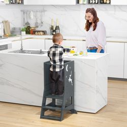 toddler kitchen stool helper, baby standing tower with chalkboard & whiteboard, adjustable learning step stool for kid