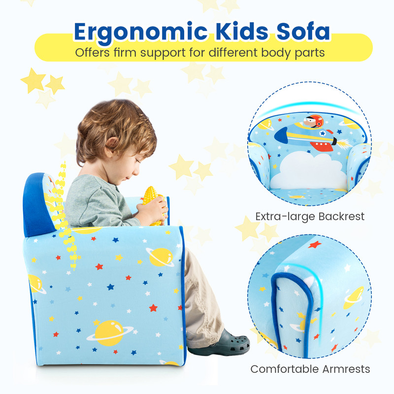 Toddlers Sofa Chair with Velvet Fabric Cover & High-Density Sponge Filling, Comfortable Kids Chair